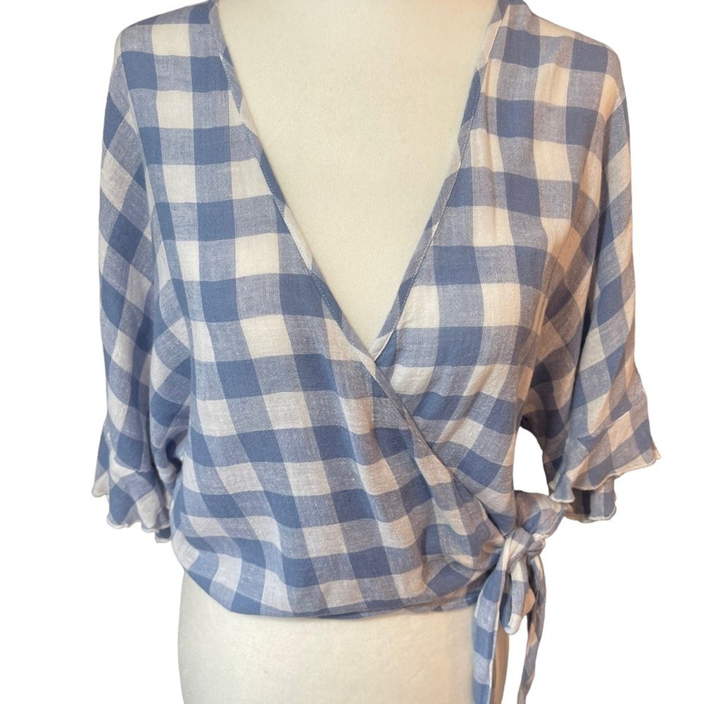 Rails Athena Crop Wrap Gingham Blouse - Blue & Wh… - image 5